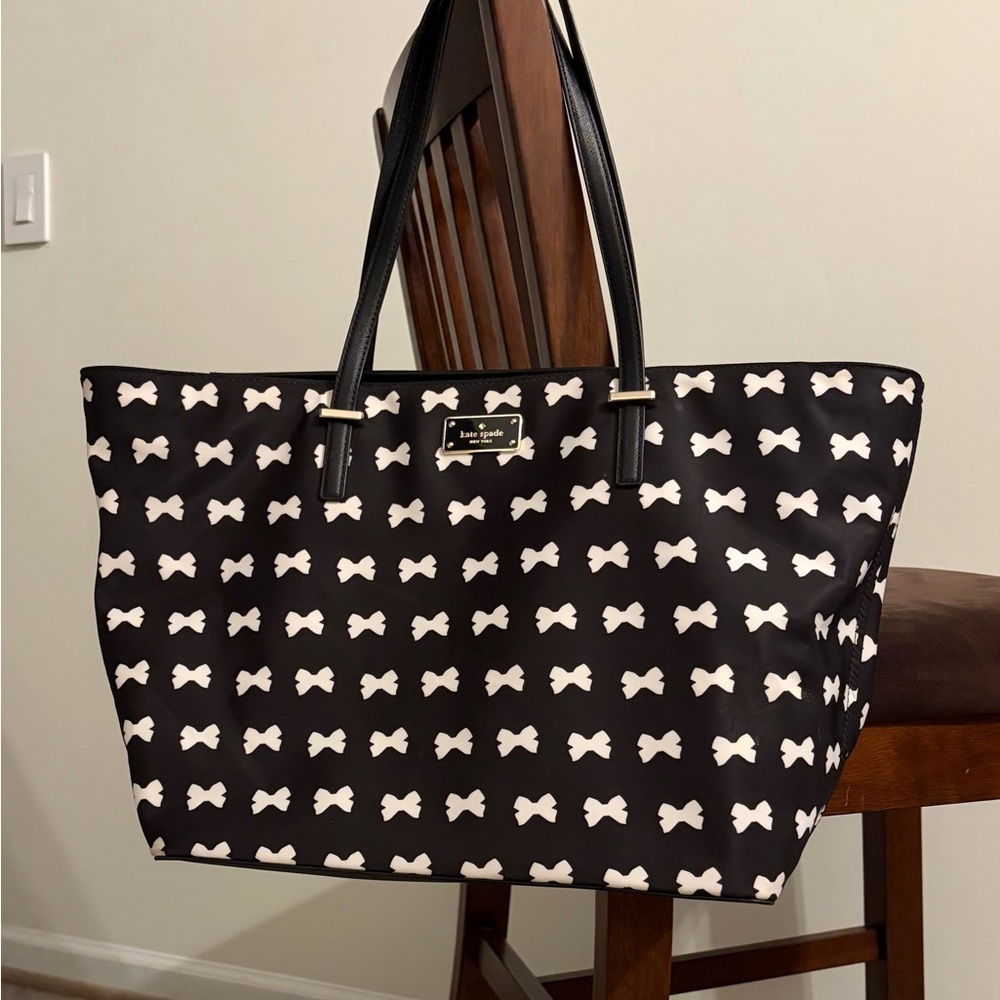 Kate Spade Black Tote with White Bow Pattern - Picture 4 of 8
